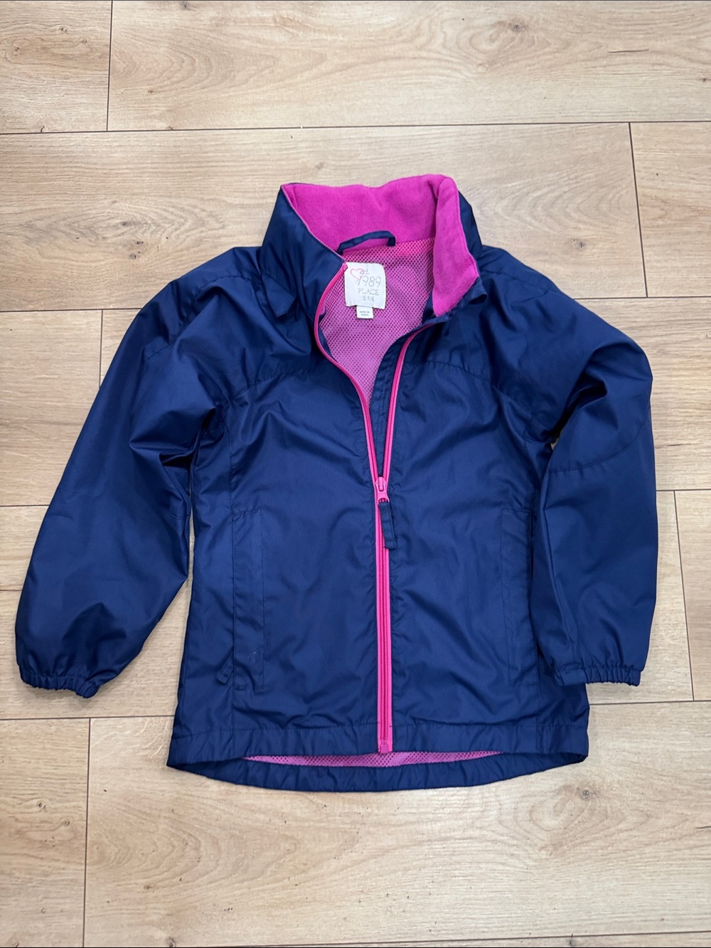 Kids Navy Rain Jacket with Pink Trim